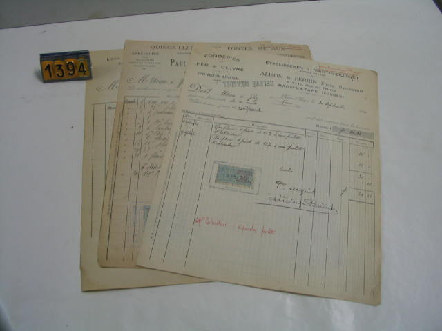  Collection ASPEG, pièce numéro 1394 : Diverses factures de réparation