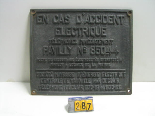  Collection ASPEG, pièce numéro 287 : Plaque de signalisation et identification