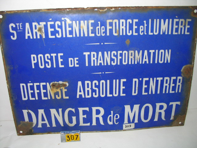  Collection ASPEG, pièce numéro 307 : Plaque émaillée 